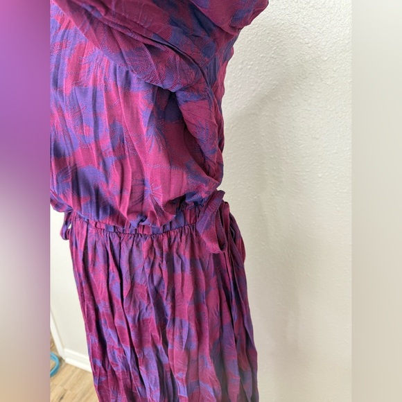 ZARA Wrinkled Jacquard Floral Midi Dress Dark Maroon Cut Out Sz M-L - Picture 7 of 13